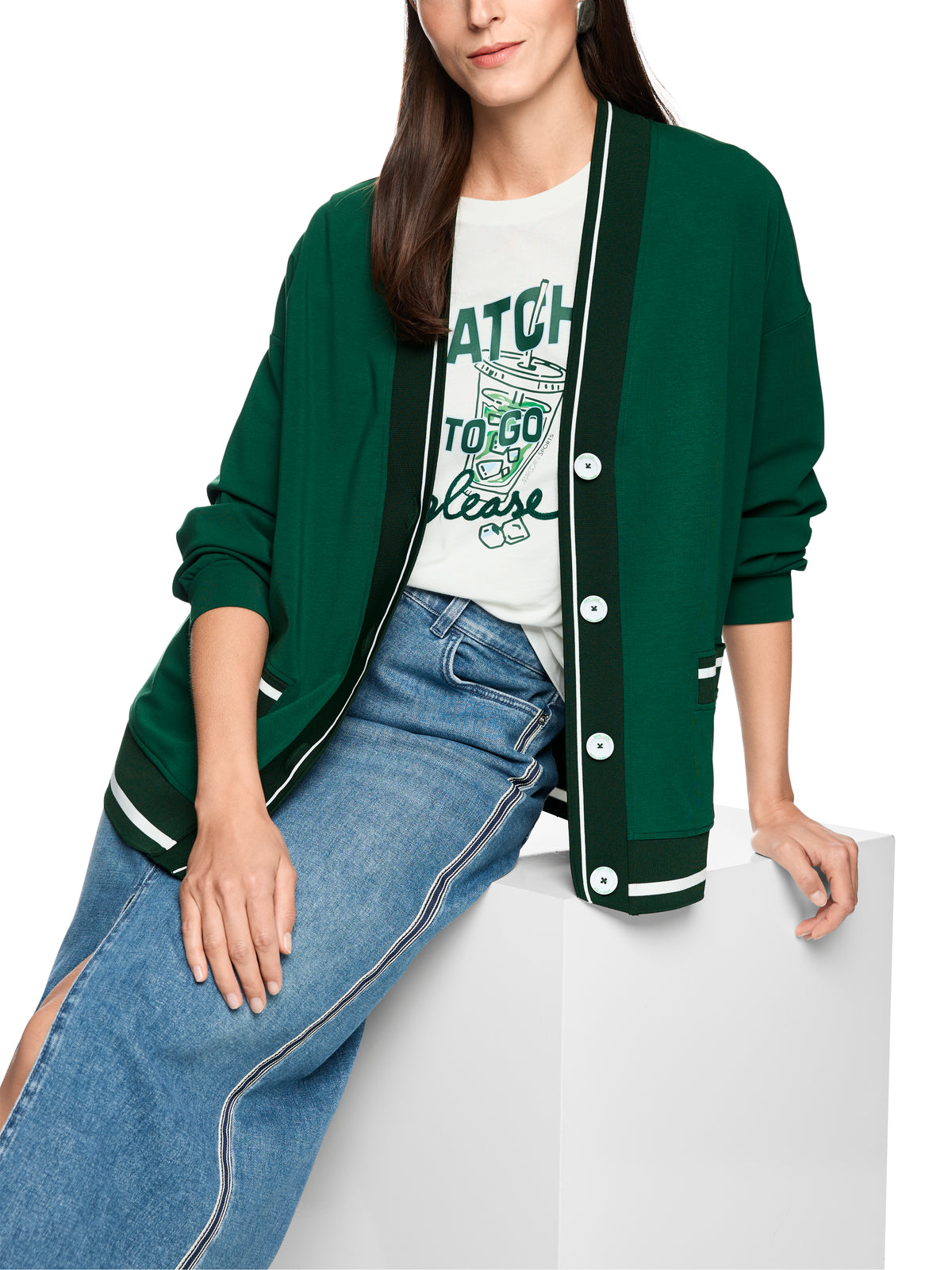 Varsity Jacket In Dark Jade Green by Marc Cain - view 3