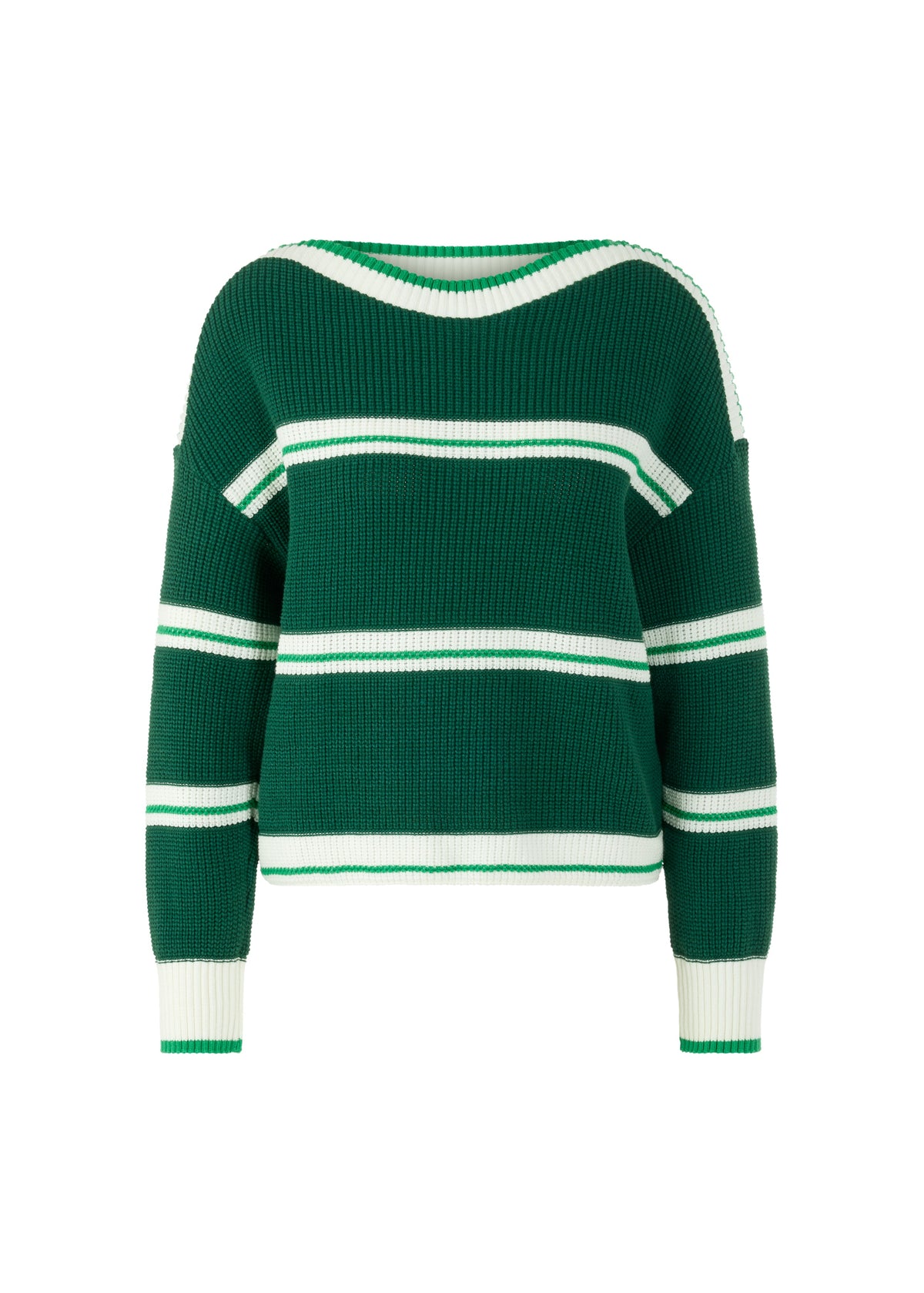 Cotton Blend Stripe Knit In Dark Jade Green by Marc Cain - view 1