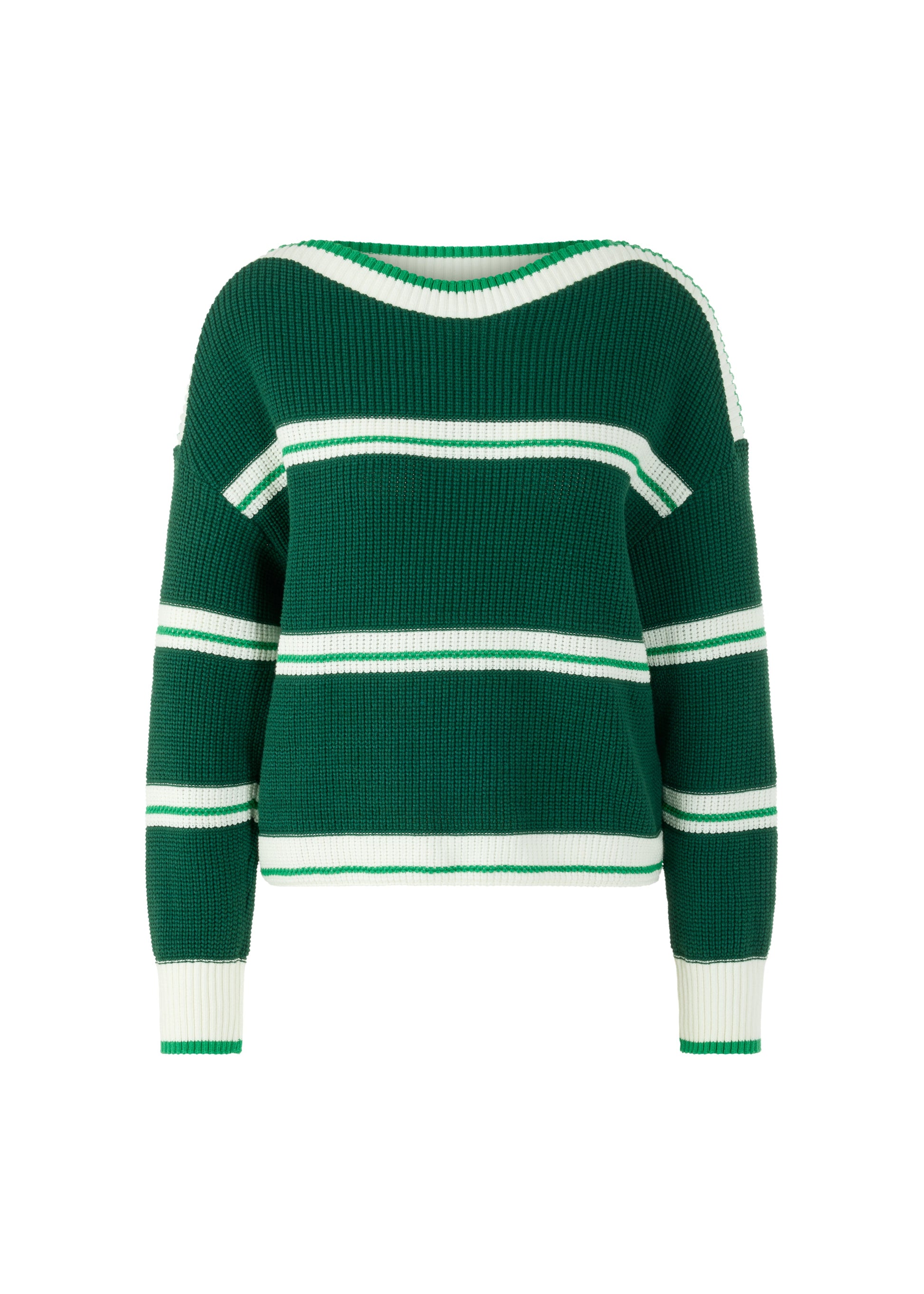 Cotton Blend Stripe Knit In Dark Jade Green by Marc Cain - view 1