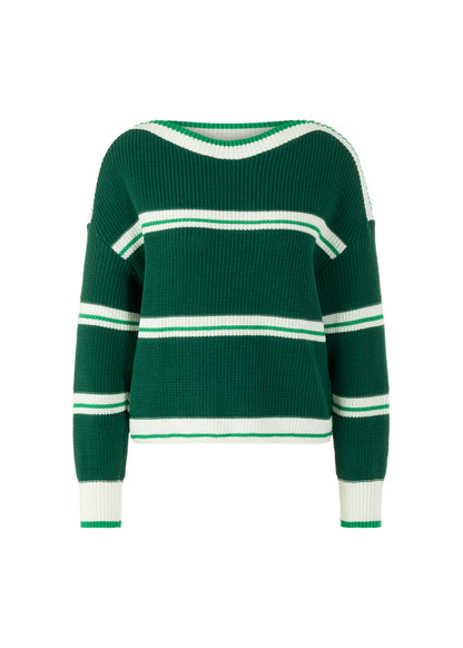 Cotton Blend Stripe Knit In Dark Jade Green by Marc Cain - view 1