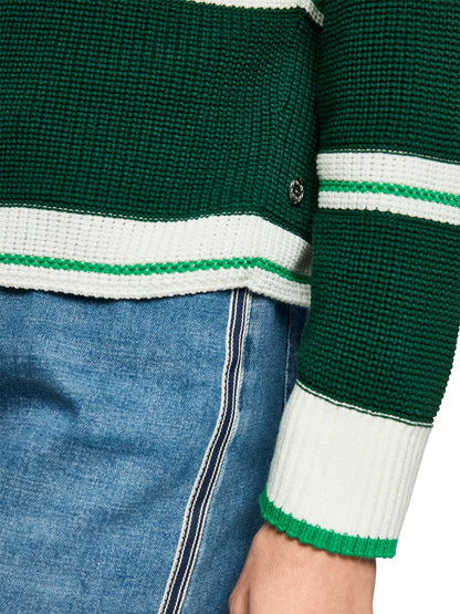 Cotton Blend Stripe Knit In Dark Jade Green by Marc Cain - view 4