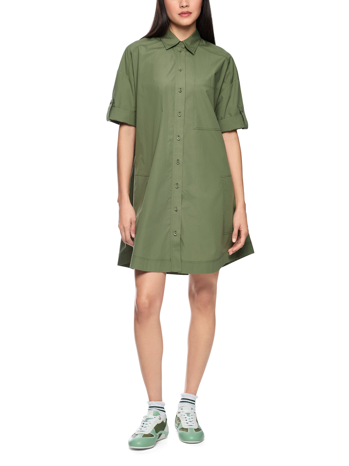 SHORT SLEEVE MINI SHIRT DRESS IN OLIVINE