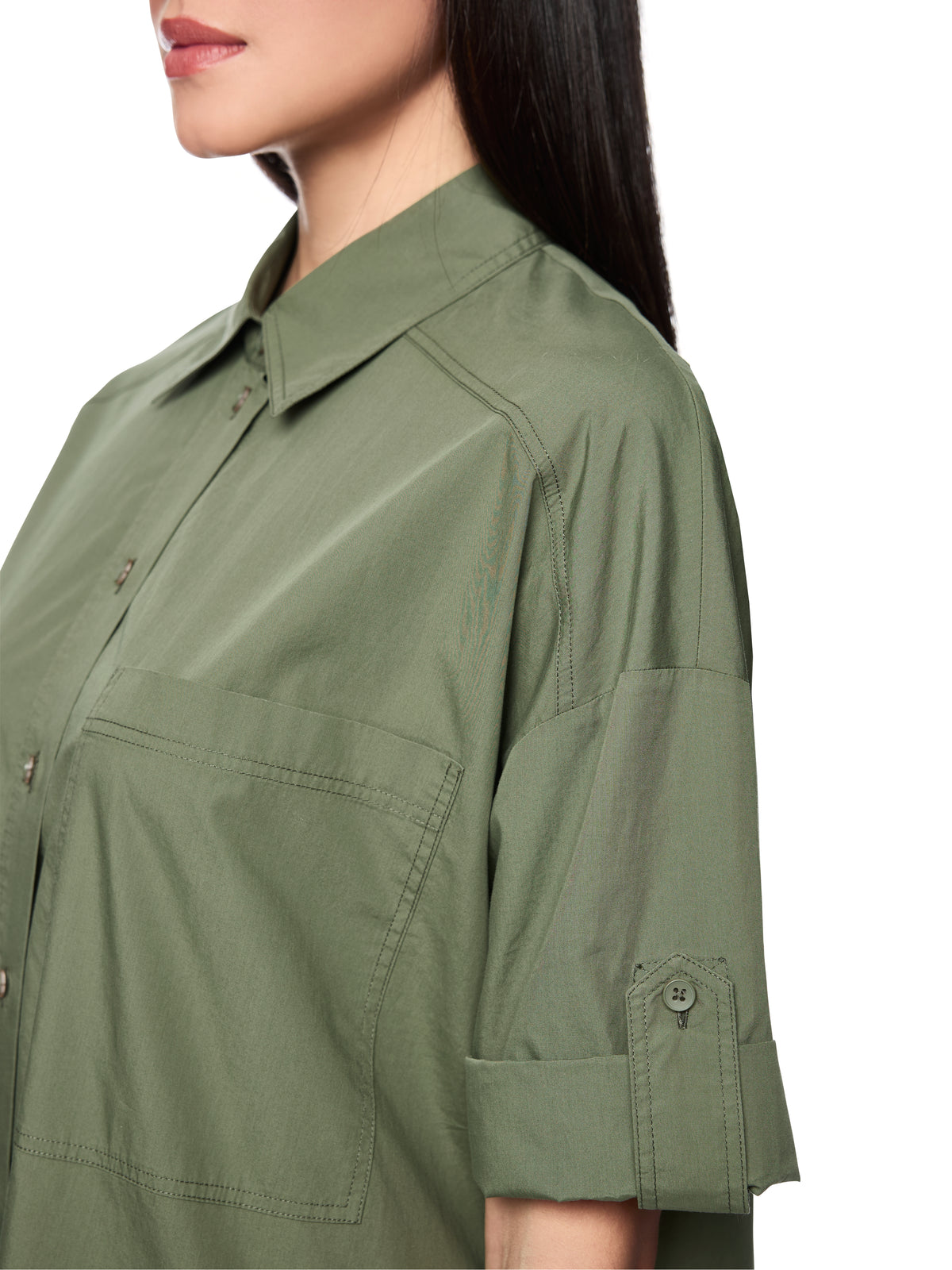 SHORT SLEEVE MINI SHIRT DRESS IN OLIVINE
