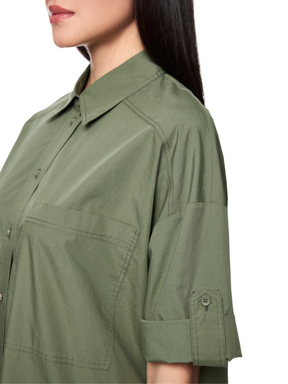 SHORT SLEEVE MINI SHIRT DRESS IN OLIVINE