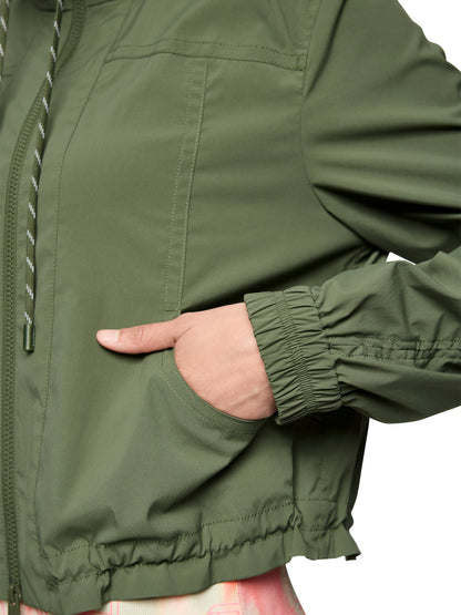 CROPPED CASUAL BOMBER JACKET IN OLIVINE