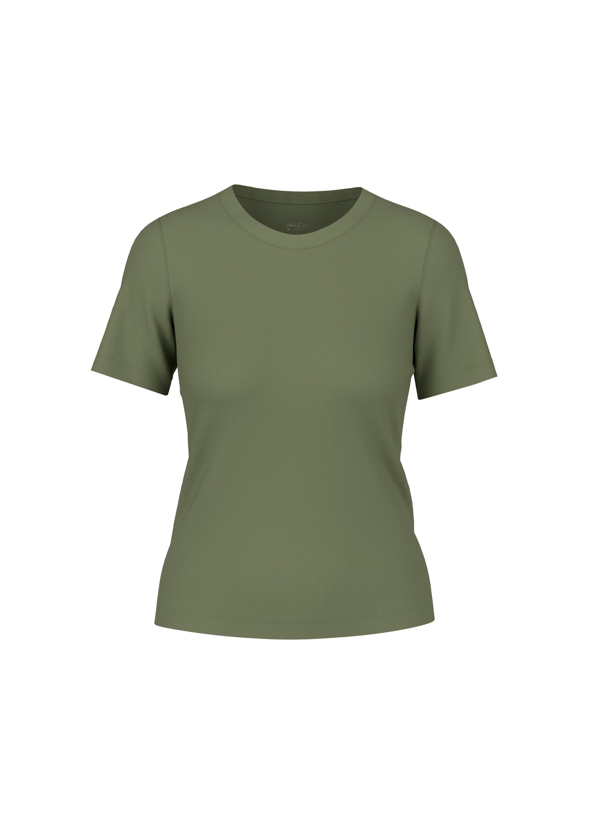 An olive green short-sleeve crewneck t-shirt displayed on a clean white background.