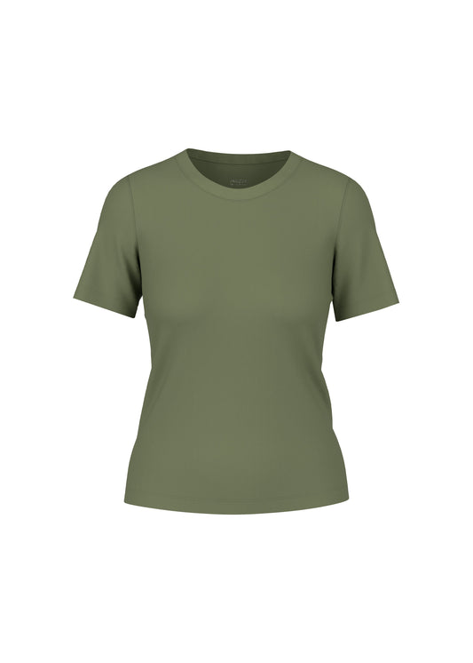 An olive green short-sleeve crewneck t-shirt displayed on a clean white background.