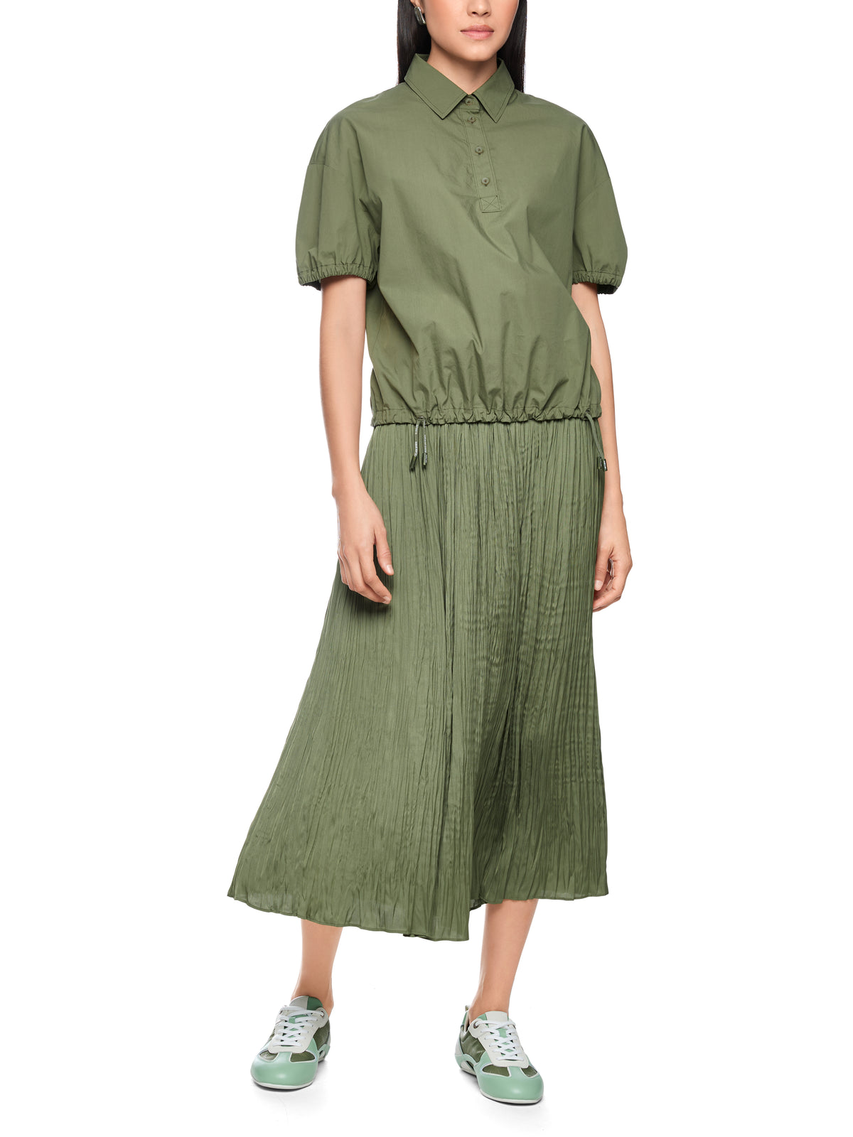 SHORT SLEEVE BLOUSE W COLLAR IN OLIVINE