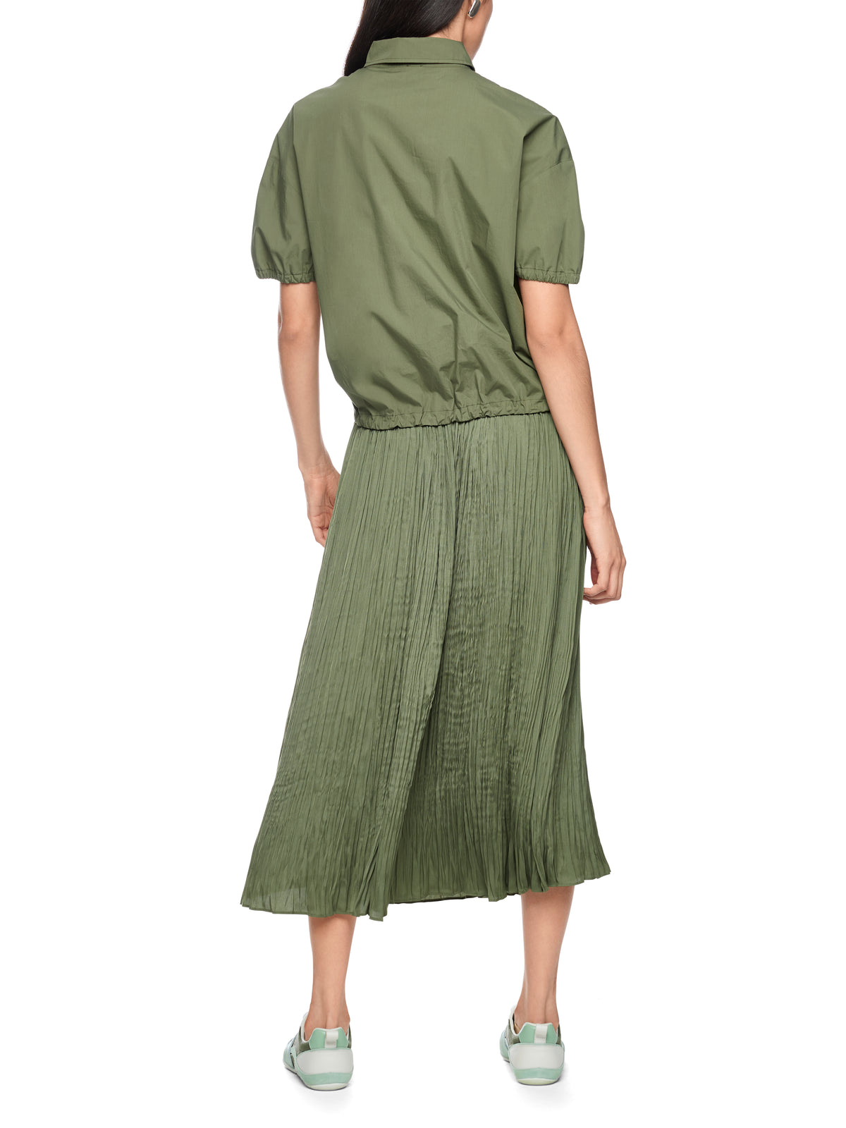 SHORT SLEEVE BLOUSE W COLLAR IN OLIVINE