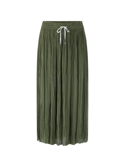 PLEATED SKIRT W ELASTIC WAISTBAND IN OLIVINE