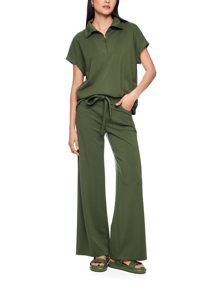 WIDE LEG RELAXED PANTS IN OLIVINE