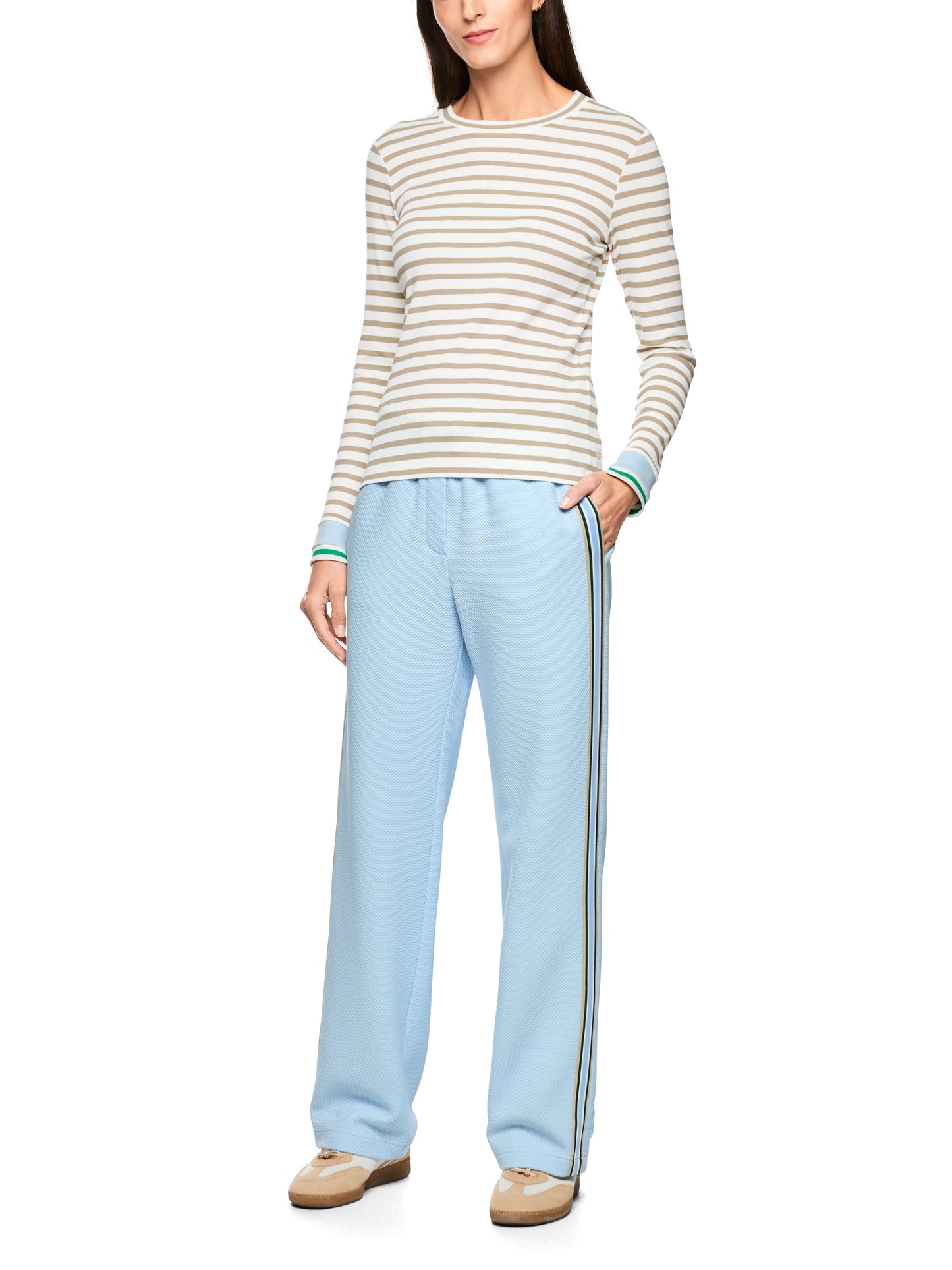 Rib Cotton T-Shirt In Light Stone Stripe by Marc Cain - view 6