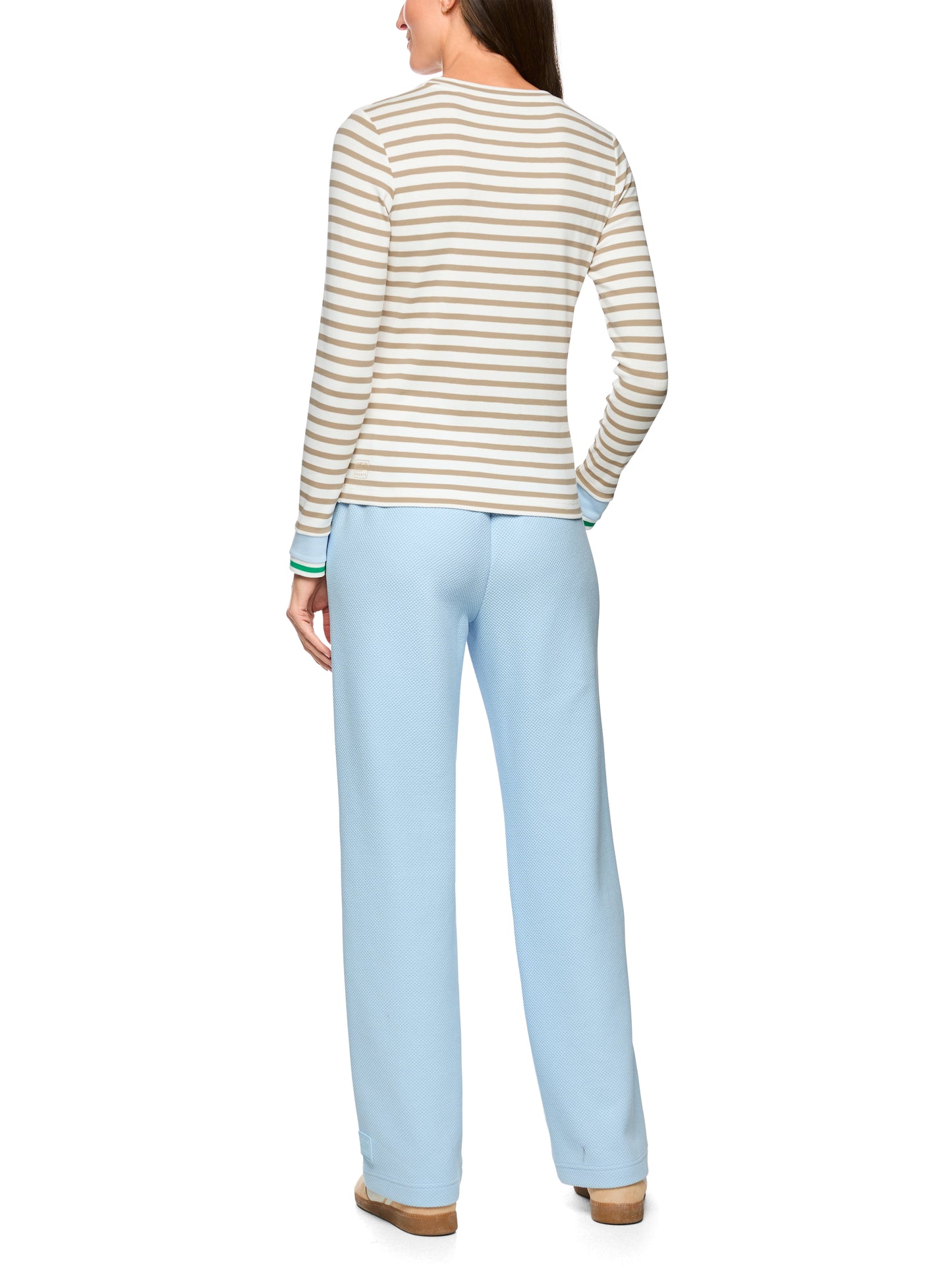 Rib Cotton T-Shirt In Light Stone Stripe by Marc Cain - view 5