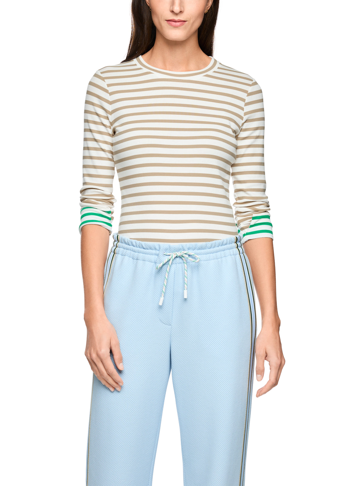 Rib Cotton T-Shirt In Light Stone Stripe by Marc Cain - view 3