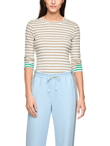 Rib Cotton T-Shirt In Light Stone Stripe by Marc Cain - view 3