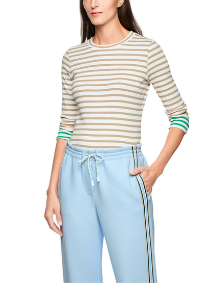 Rib Cotton T-Shirt In Light Stone Stripe by Marc Cain - view 2