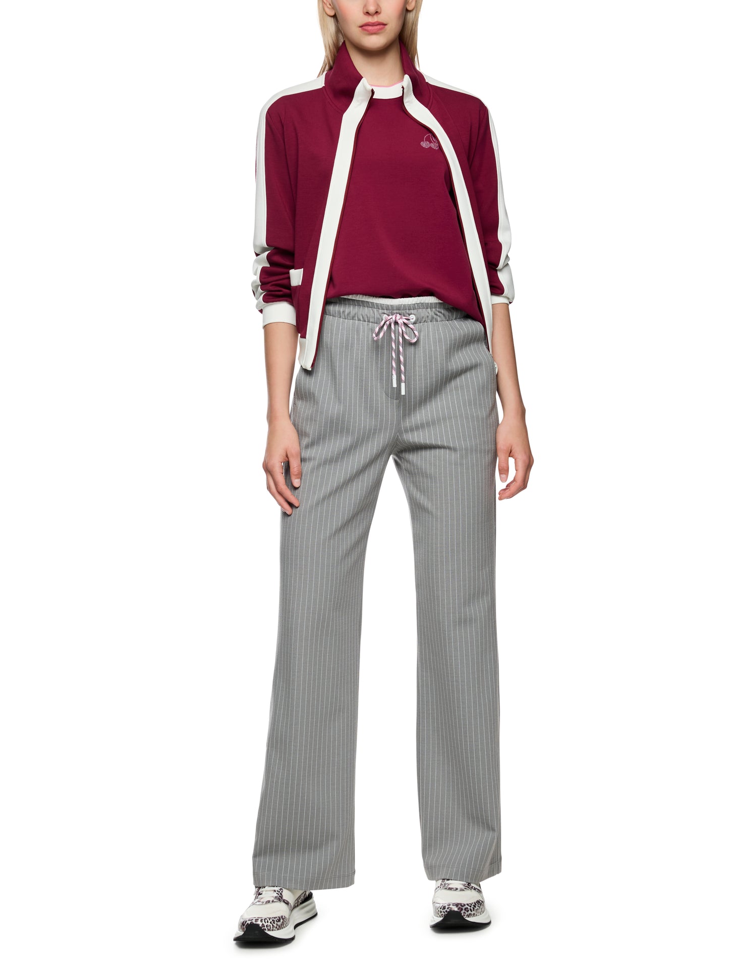 PINSTRIPE DRAWSTRING LEISURE PANTS GREY