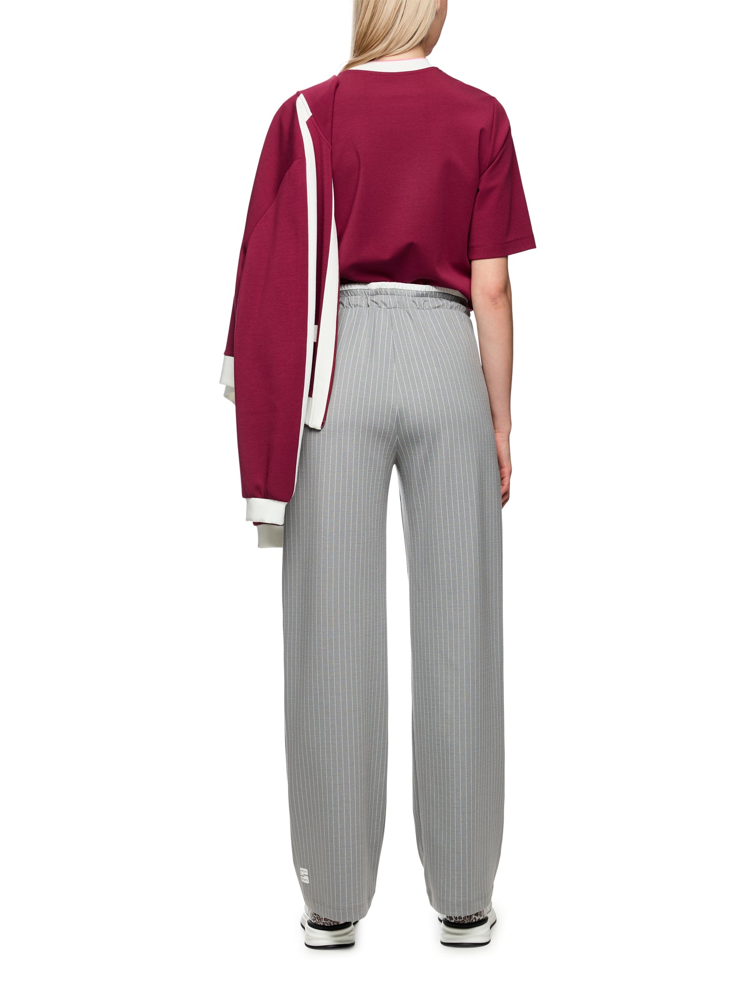 PINSTRIPE DRAWSTRING LEISURE PANTS GREY