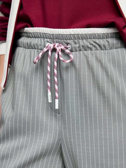 PINSTRIPE DRAWSTRING LEISURE PANTS GREY