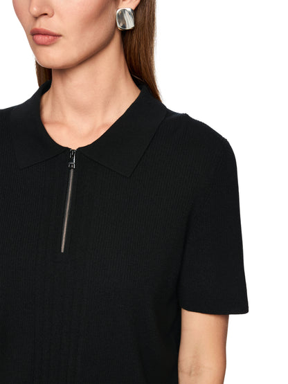 CLASSIC FIT KNITTED POLO W ZIP BLACK