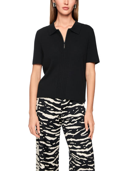 CLASSIC FIT KNITTED POLO W ZIP BLACK
