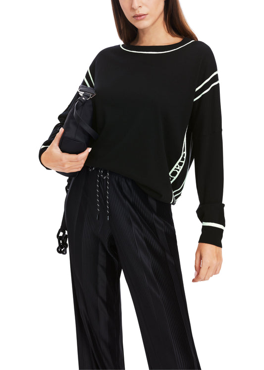 BLACK WITH IVORY DETAIL CREW SWEATER W KIMONO