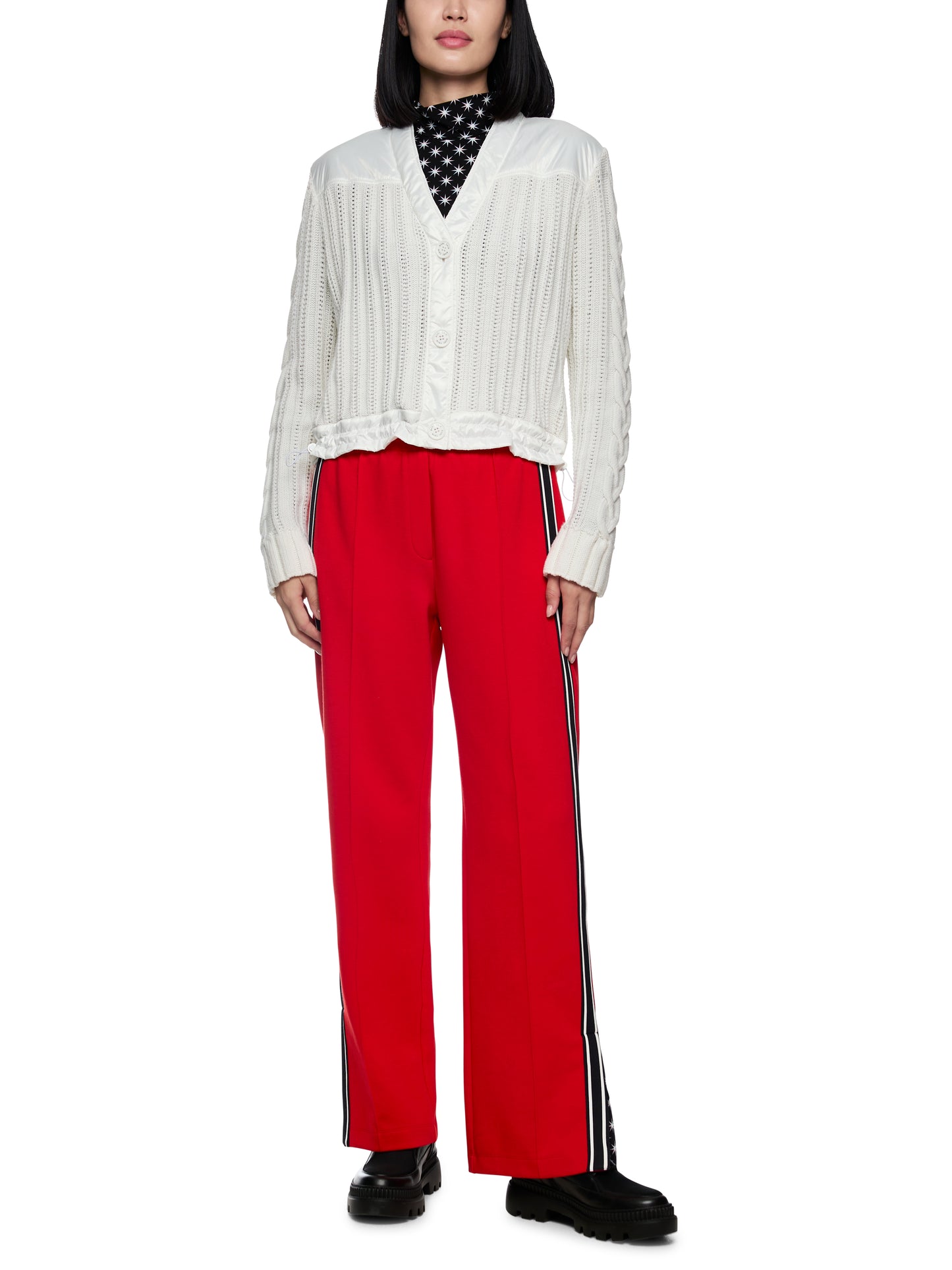 WIDE LEG PANT W BRAIDED STRIPE CRANBERRY