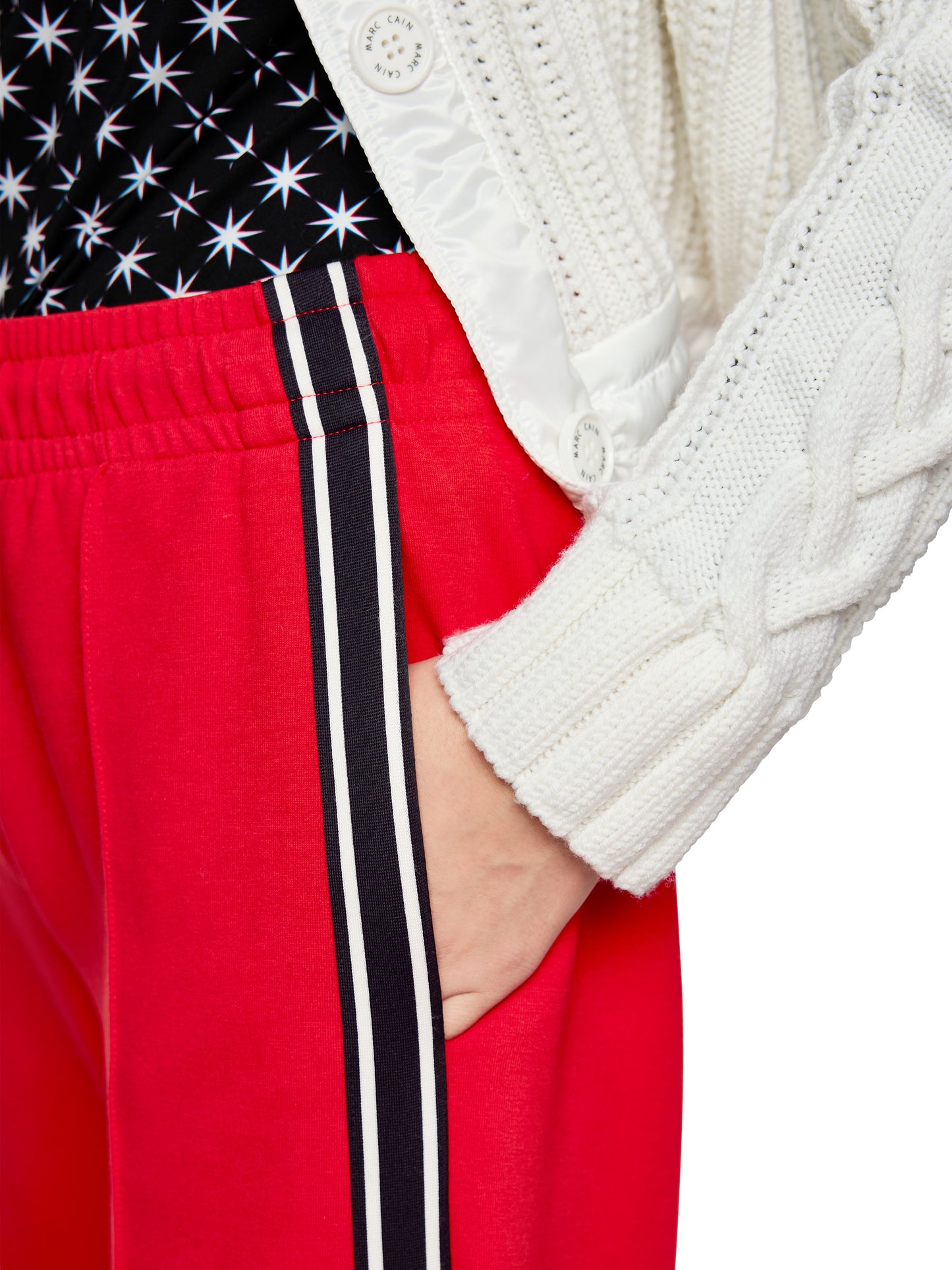 WIDE LEG PANT W BRAIDED STRIPE CRANBERRY