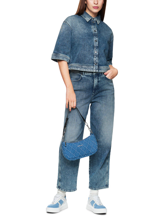 SHORT SLEEVED CROPPED DEMIN SHIRT