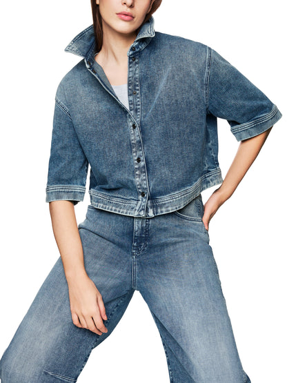 SHORT SLEEVED CROPPED DEMIN SHIRT