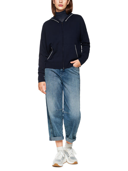 NAVY SPORT CARDIGAN W CREAM PIPE DETAIL