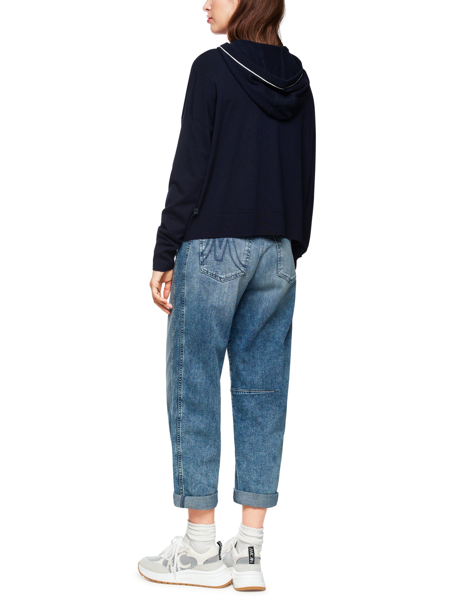 NAVY SPORT CARDIGAN W CREAM PIPE DETAIL