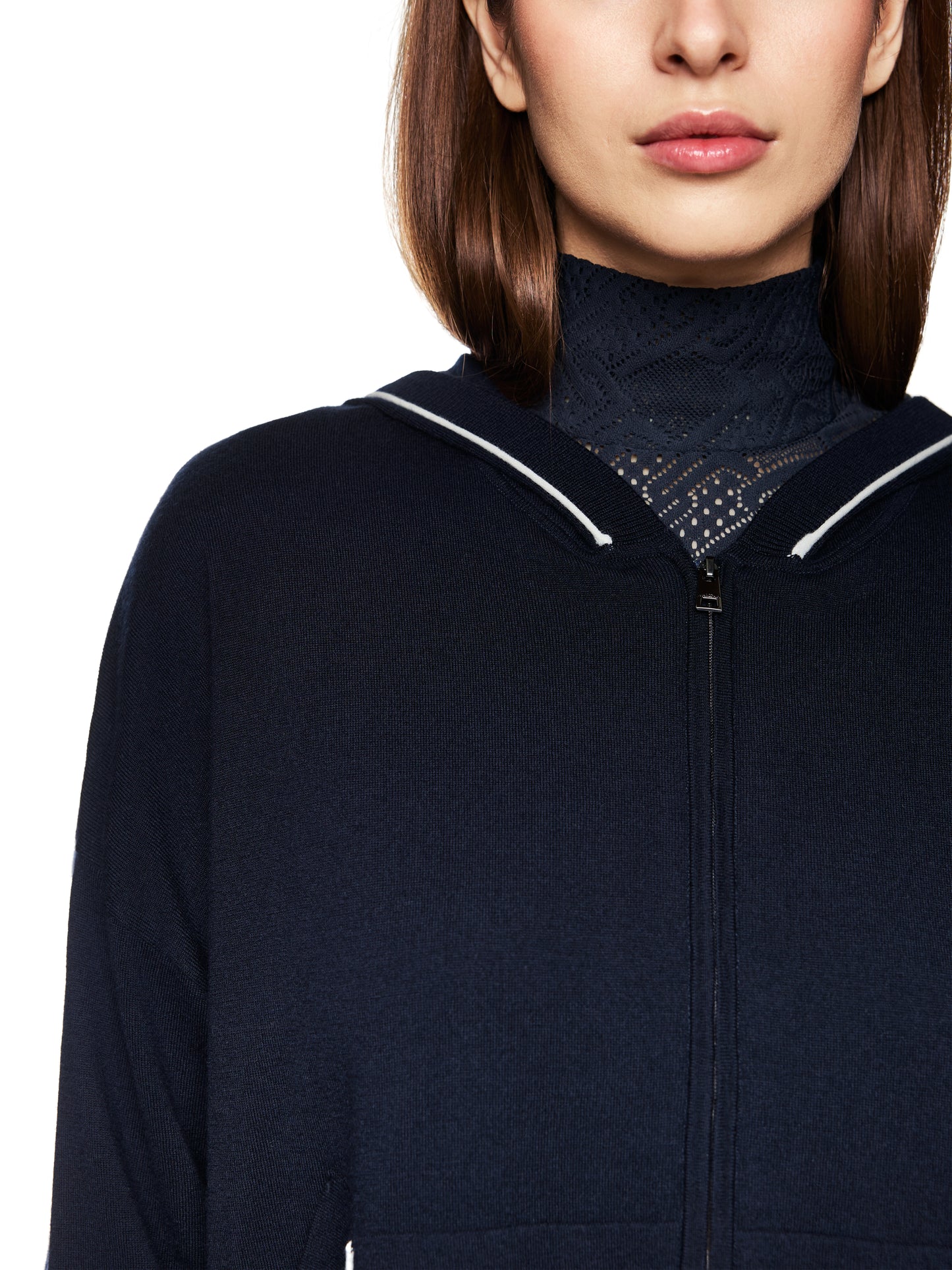 NAVY SPORT CARDIGAN W CREAM PIPE DETAIL