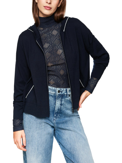 NAVY SPORT CARDIGAN W CREAM PIPE DETAIL