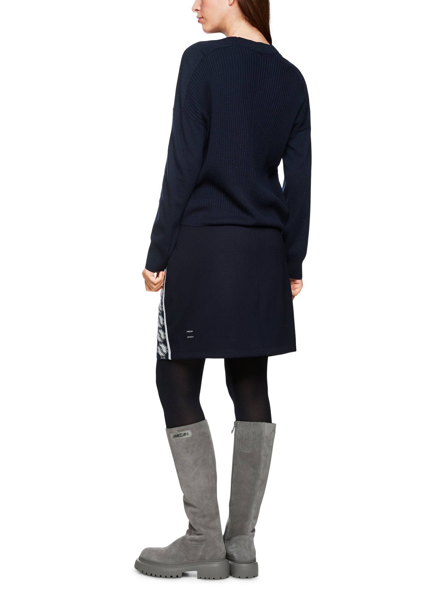 NAVY SPORT SWEATER W CREAM PIPE DETAIL