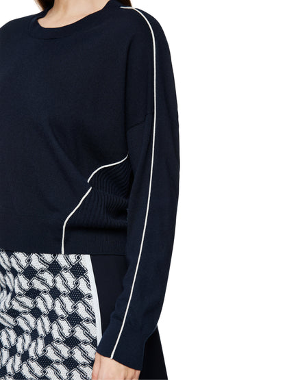 NAVY SPORT SWEATER W CREAM PIPE DETAIL