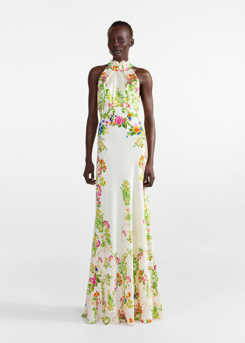 MICHELLE DRESS IVORY W NERINE TRELLIS PRINT