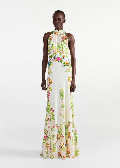 MICHELLE DRESS IVORY W NERINE TRELLIS PRINT
