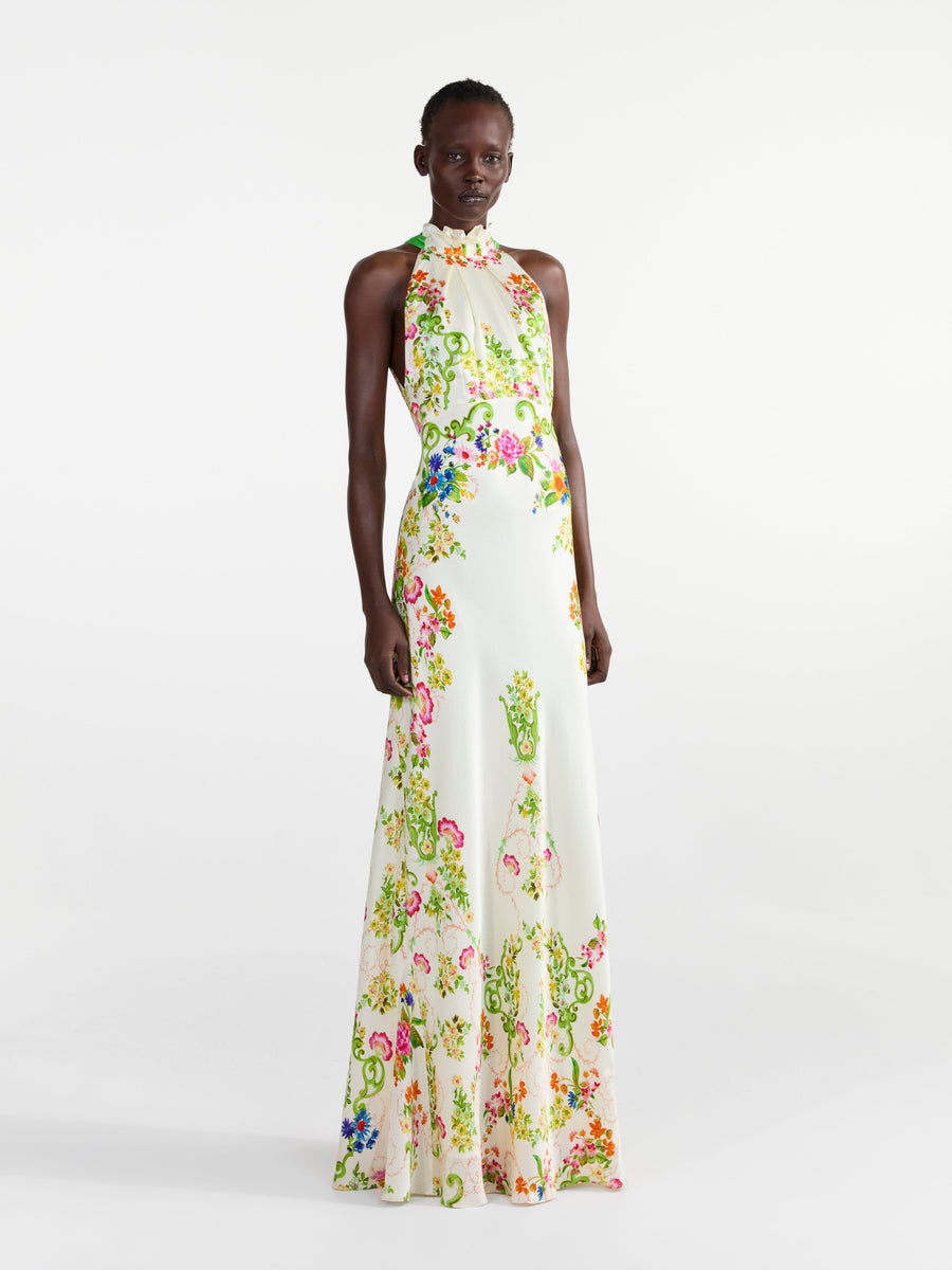MICHELLE DRESS IVORY W NERINE TRELLIS PRINT