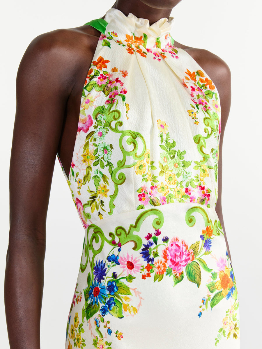 MICHELLE DRESS IVORY W NERINE TRELLIS PRINT