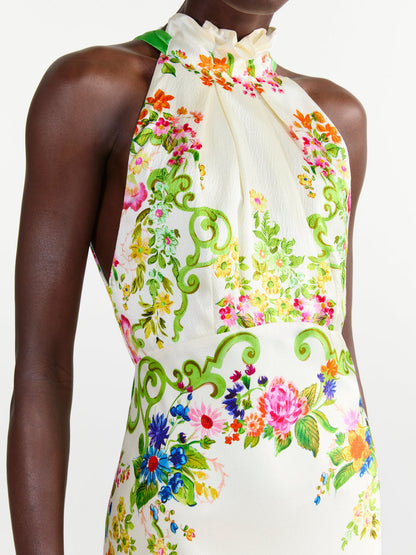 MICHELLE DRESS IVORY W NERINE TRELLIS PRINT