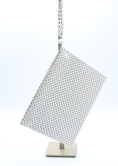 THE CLUTCH LEATHER CLUTCH WHITE W DOTS LASER CUT