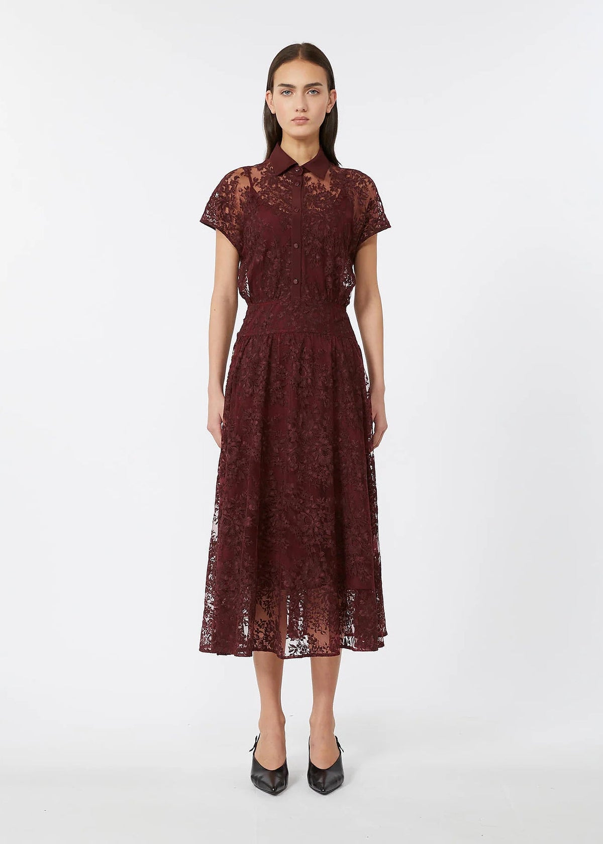 Ombre Bordeaux Tulle Bouquet Jersey Dress by Max Mara - view 1