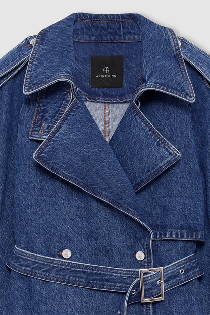 ANINE BING Pascale Denim Trench In Clean Indigo - image 3