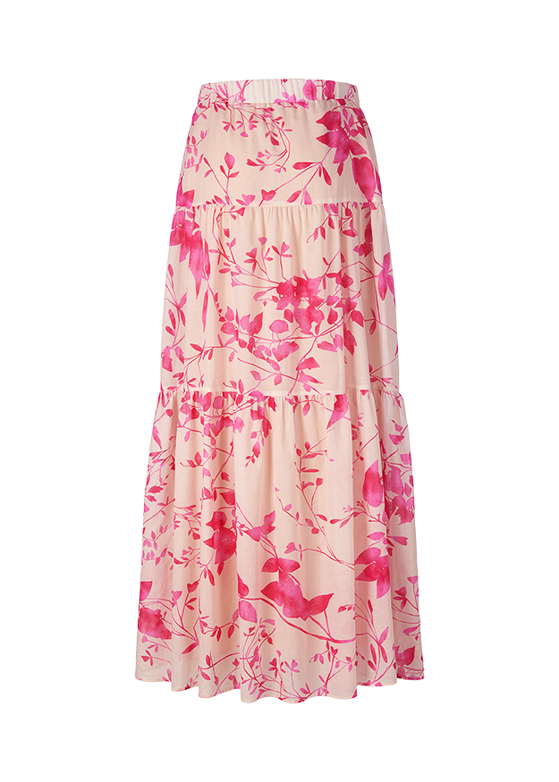 Floral print long flouncy skirt
