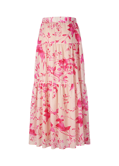 Floral print long flouncy skirt