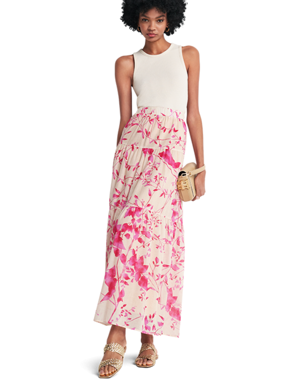 Floral print long flouncy skirt