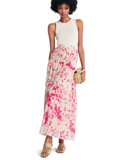 Floral print long flouncy skirt