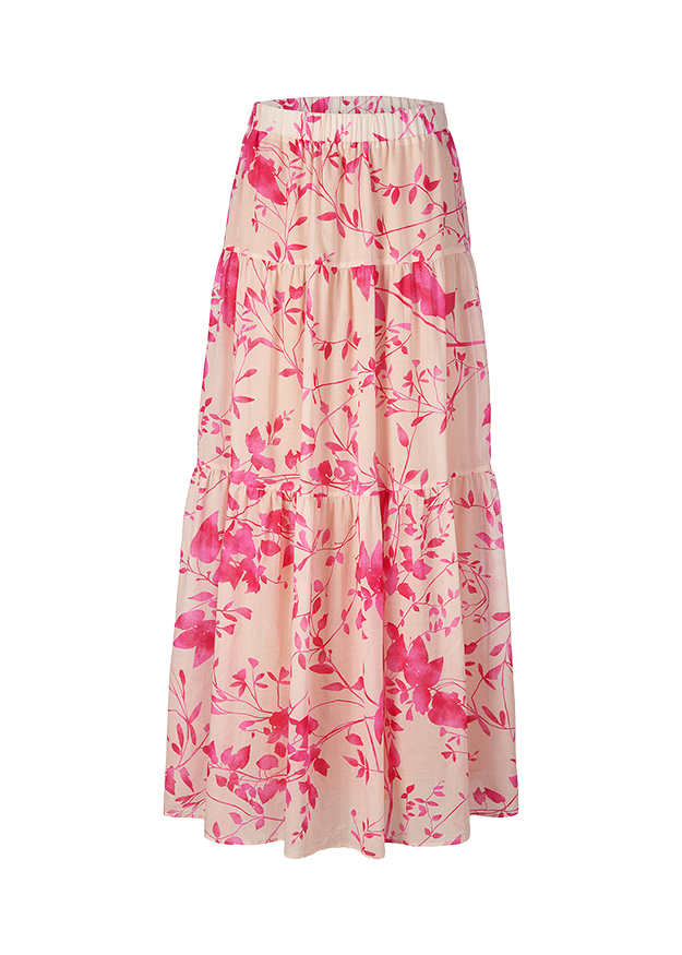 Floral print long flouncy skirt