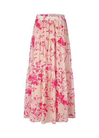 Floral print long flouncy skirt